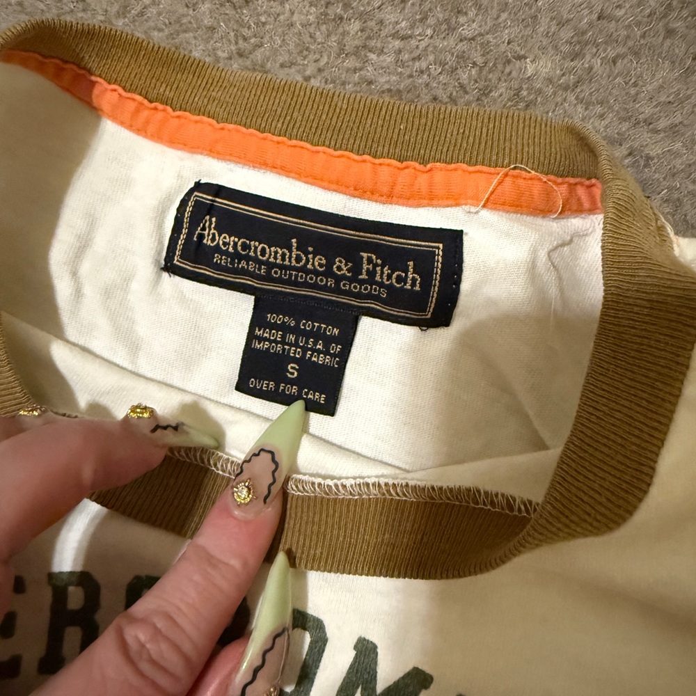 Abercrombie & Fitch White Olive Green Tee Size Small Y2K Early 2000s - Picture 2 of 3